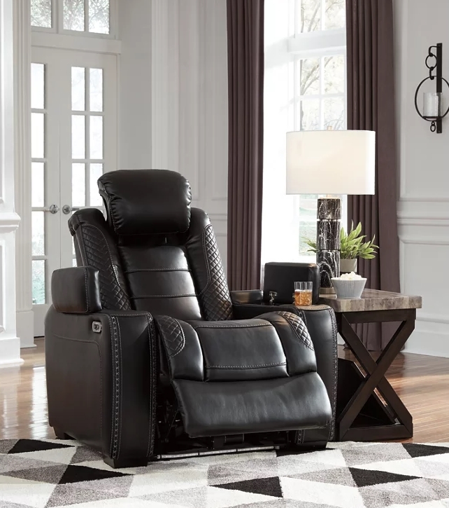 Party Time Leatherette Power Recliner w/Headrest