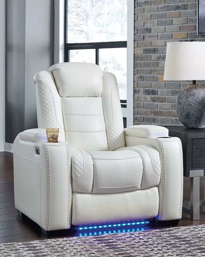 Party Time Leatherette Power Recliner w/Headrest
