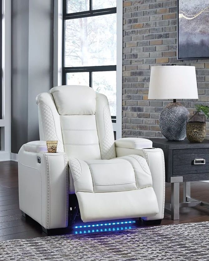 Party Time Leatherette Power Recliner w/Headrest
