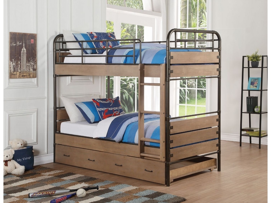 Adams Youth Wood/Metal Bunk Bed w/Trundle, Twin/Twin Size