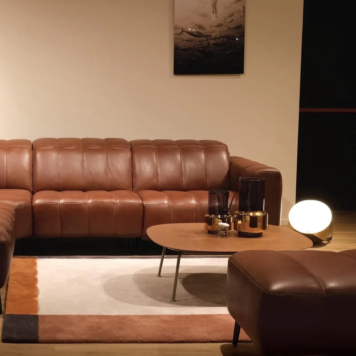 Portento Fabric/Leather L-Shaped Sectional Sofa, Comp 1