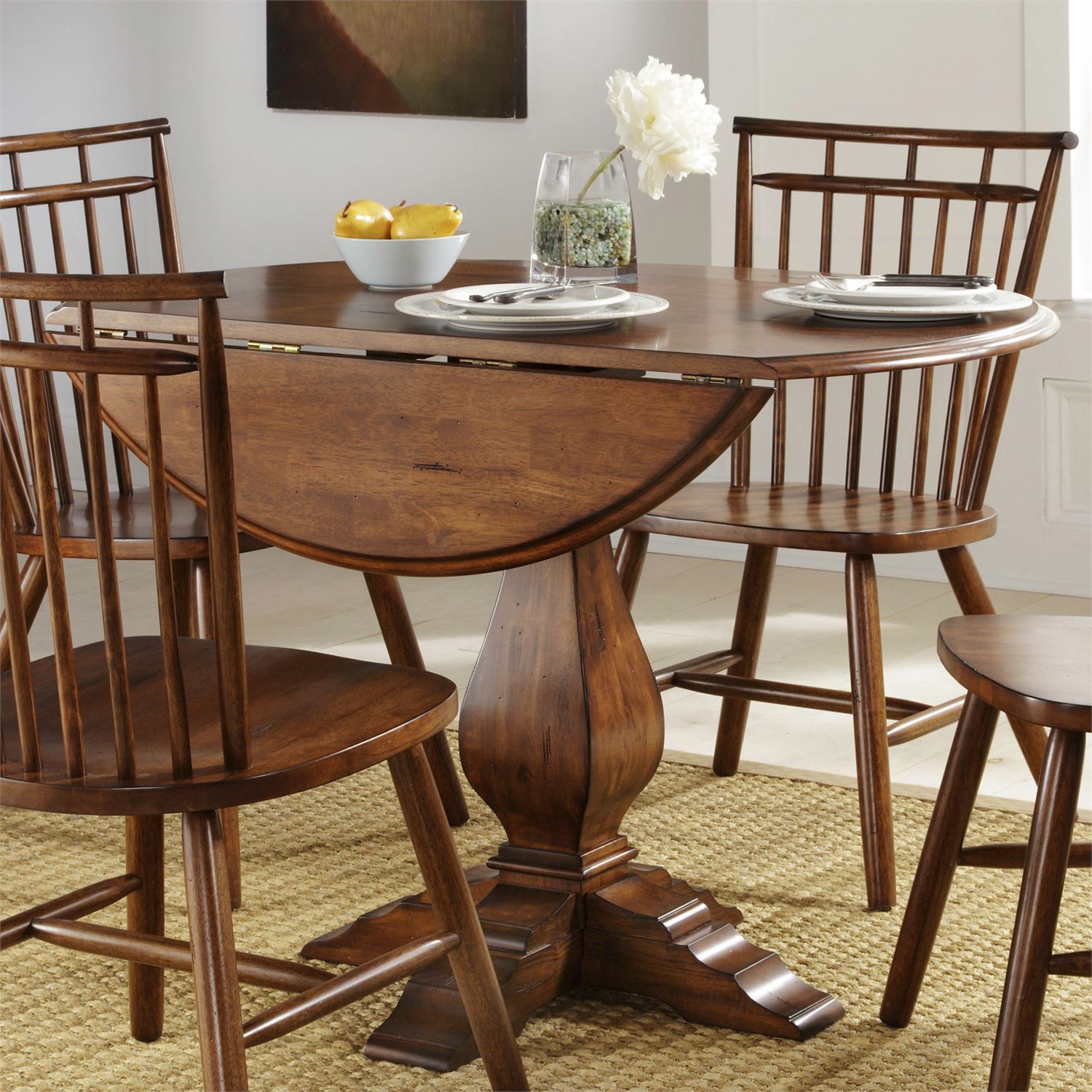 Creations Oval Drop-Leaf Dining Set | Tobacco Wood