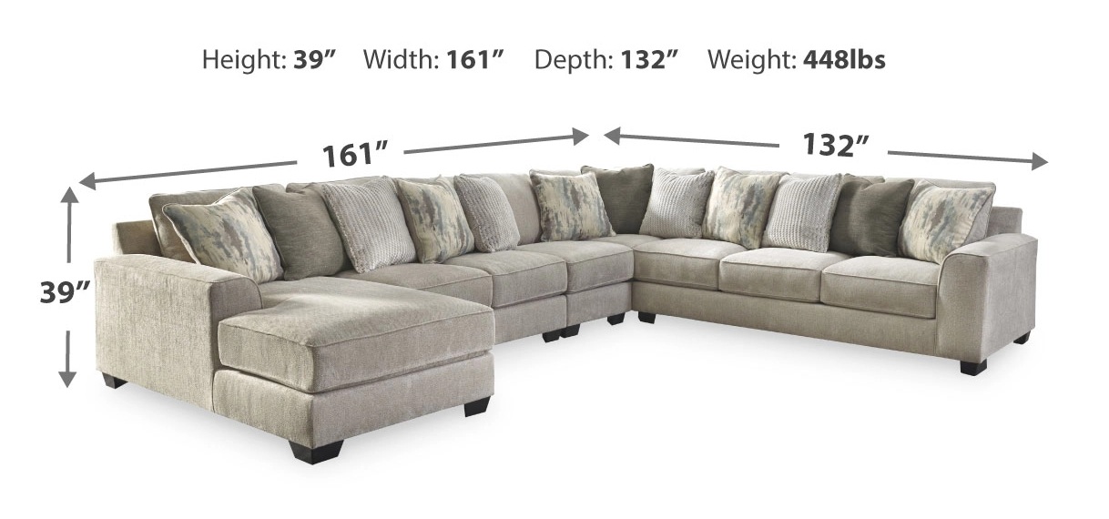 Ardsley 160-inch 5-Piece Polyester U-Shaped Sectional Sofa w/Left Chaise