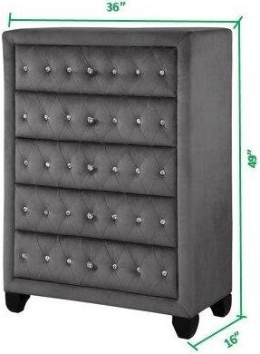 Nora Full 6 Pc Vanity Tufted Storage Bedroom Set made with Wood Gray
