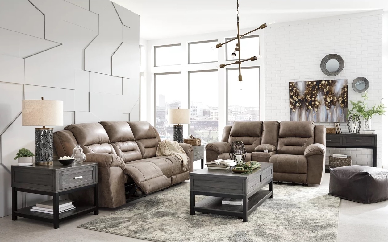 Stoneland Faux Leather Manual Reclining Living Room Set
