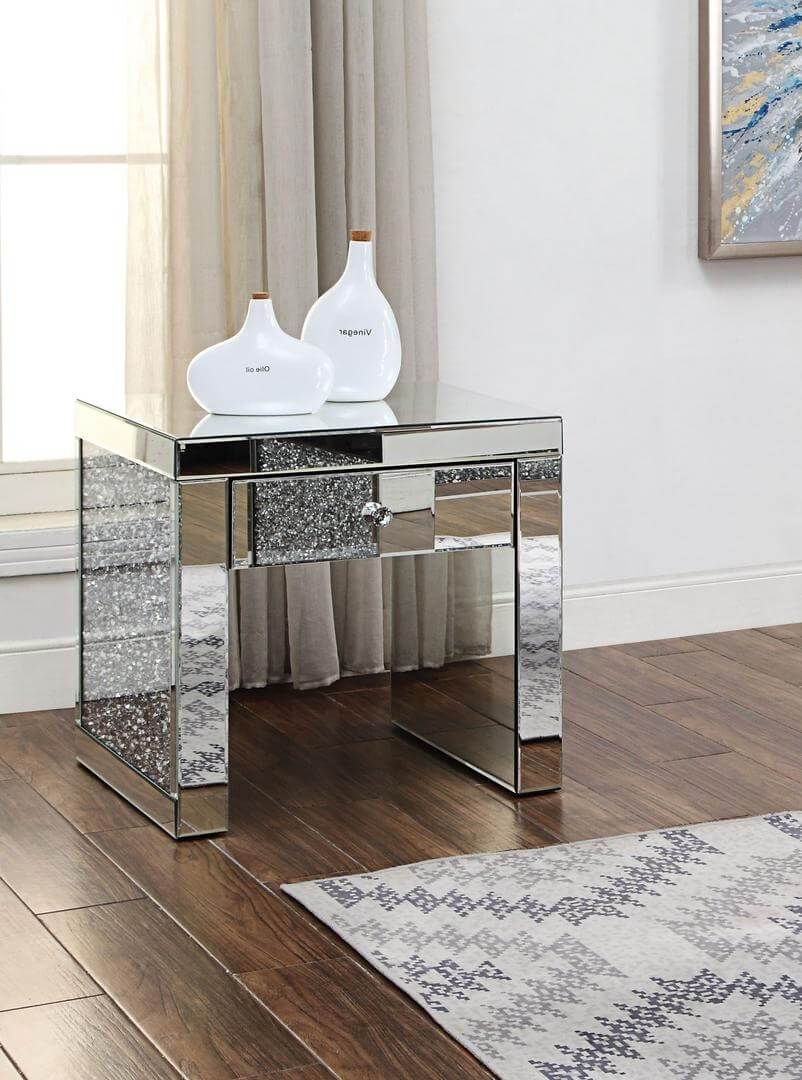 Noralie 81477 Mirrored/Faux Diamonds End Table