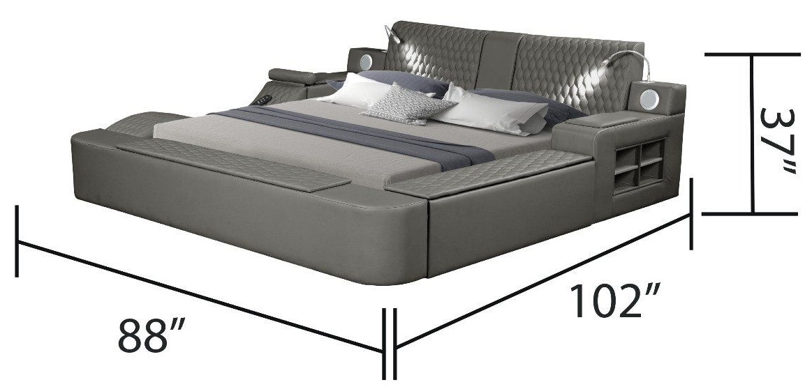 Zoya Fabric Upholstered Gray Bed Size Information