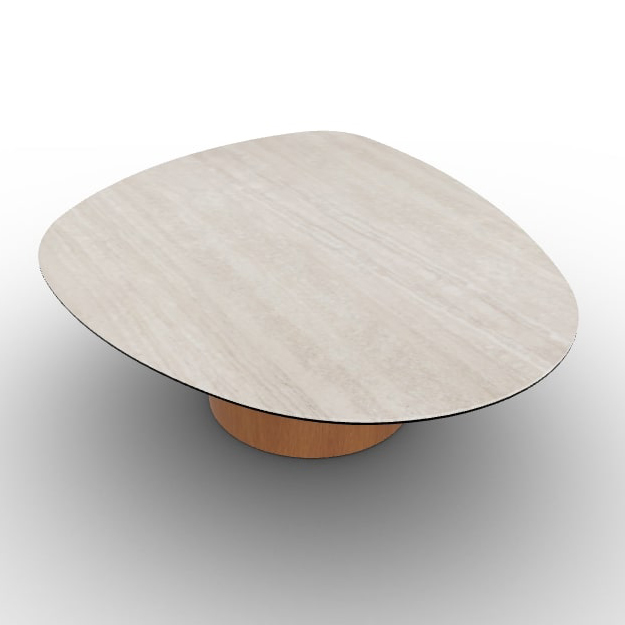 Mushroom Laminated Ceramic-Glass/Wood Pedestal Coffee Table