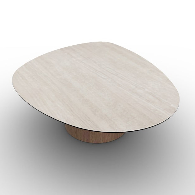 Mushroom Laminated Ceramic-Glass/Wood Pedestal Coffee Table