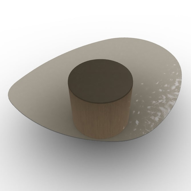 Mushroom Tempered Glass/Wood Pedestal Coffee Table