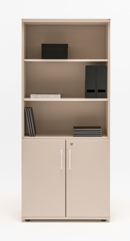 Standard Office Half-Bookcase w/2 Lockable Doors & 3 Open Shelves