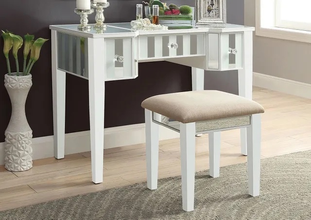 Joyce Wood/Mirror Storage Vanity Dresser w/3 Drawers & Stool