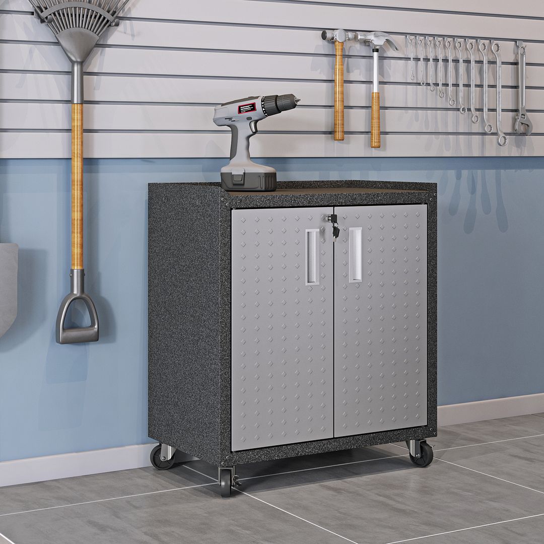 Fortress Textured Metal 31.5-inch Garage Mobile Cabinet w/2 Adjustable Shelves