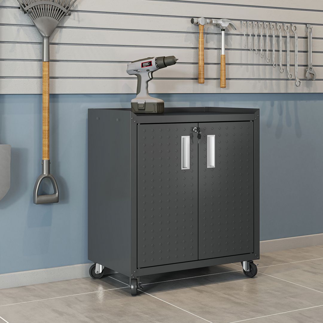 Fortress Textured Metal 31.5-inch Garage Mobile Cabinet w/2 Adjustable Shelves