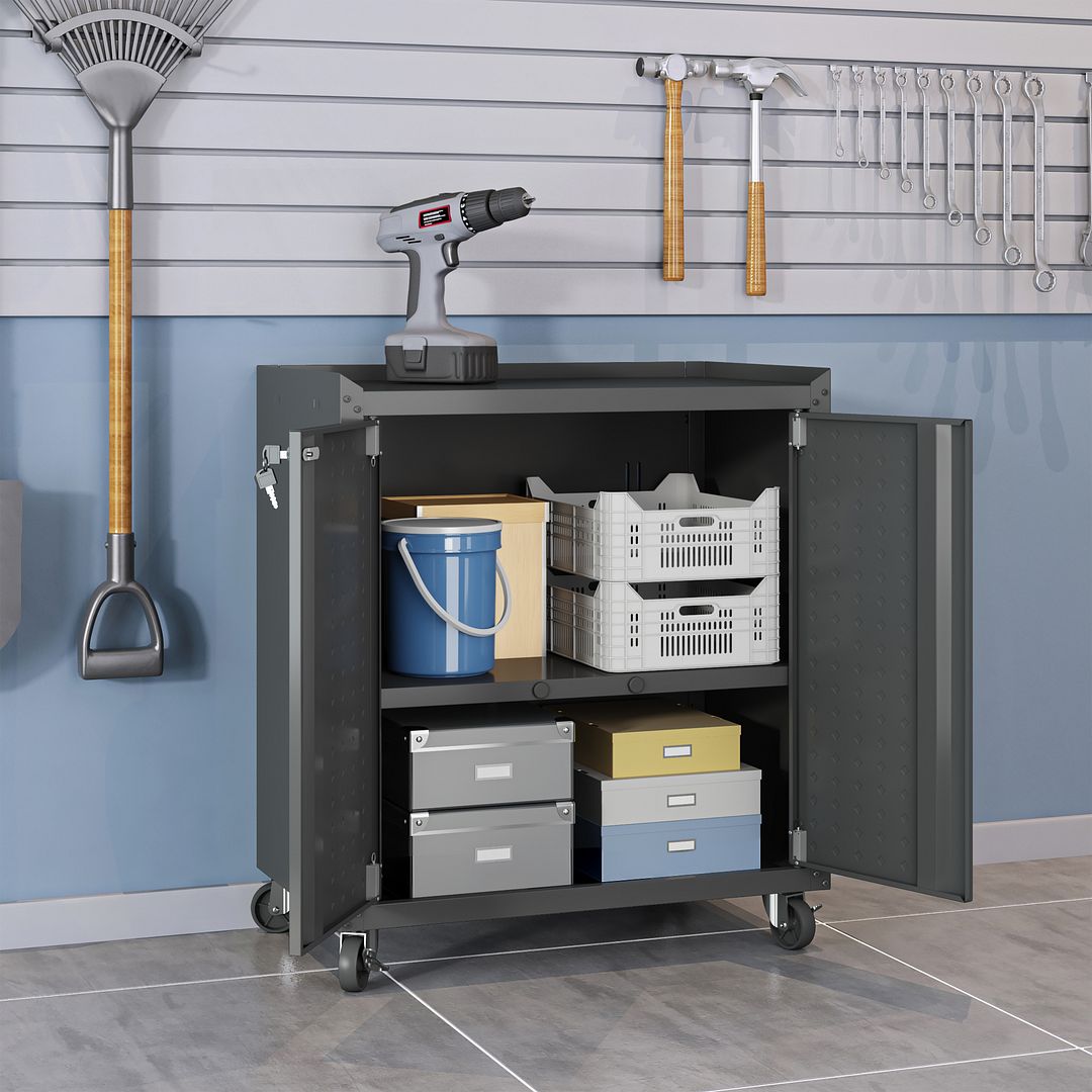 Fortress Textured Metal 31.5-inch Garage Mobile Cabinet w/2 Adjustable Shelves