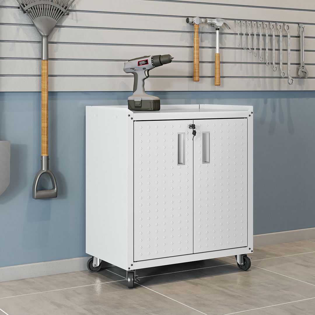 Fortress Textured Metal 31.5-inch Garage Mobile Cabinet w/2 Adjustable Shelves