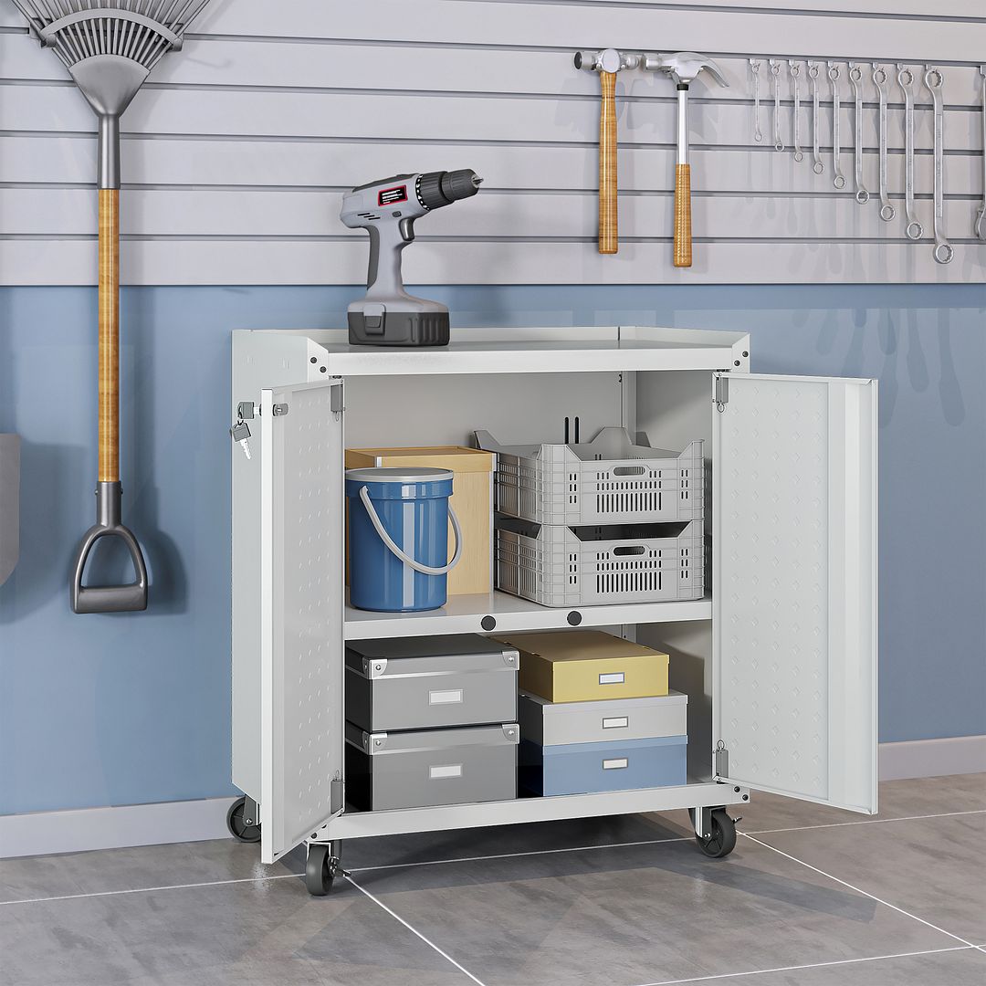 Fortress Textured Metal 31.5-inch Garage Mobile Cabinet w/2 Adjustable Shelves