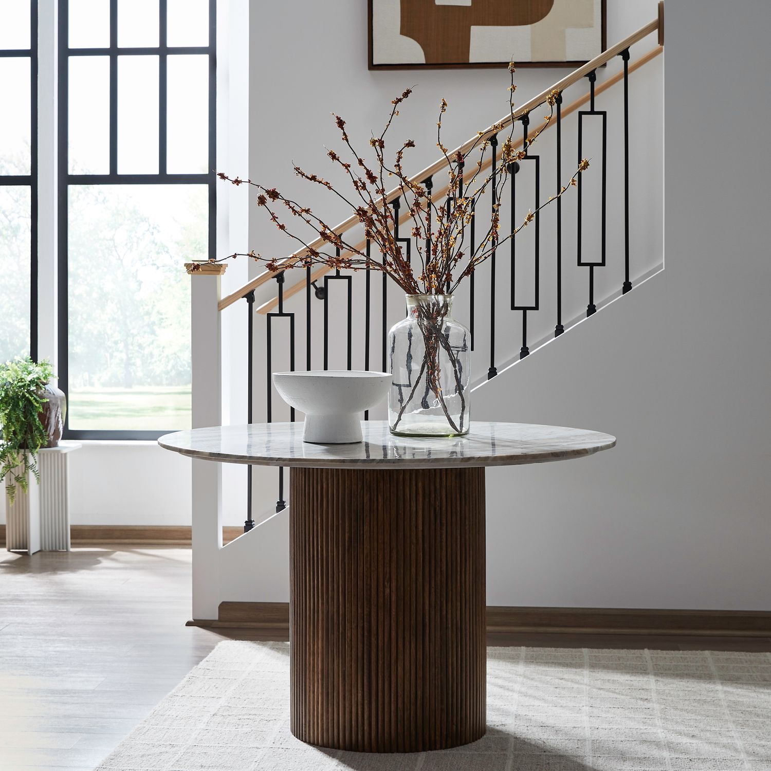 Kaleidoscope Round Wood/Marble Top Dining Table
