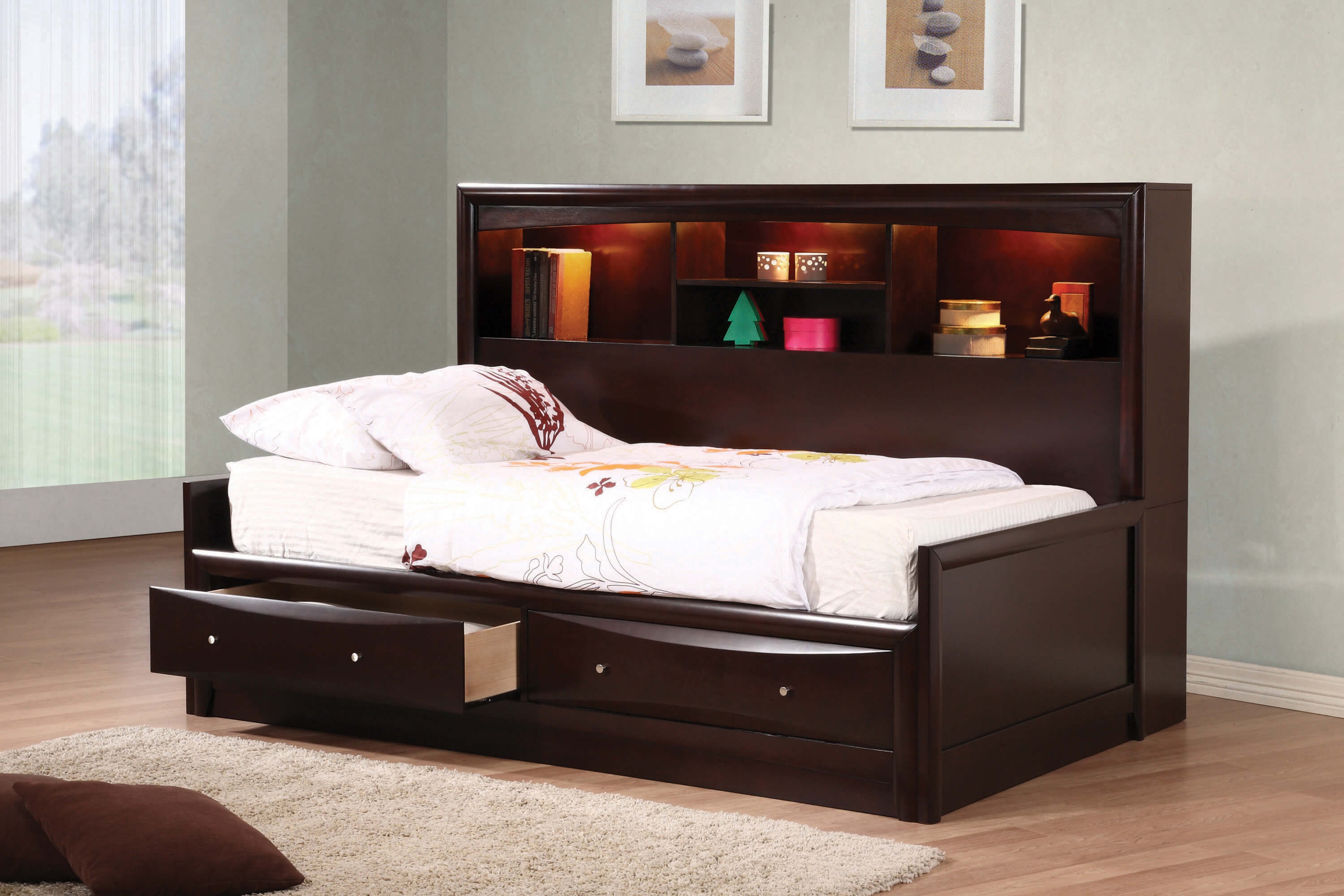 Phoenix Daybed w/Bookcase & Storage Drawers, Twin Size