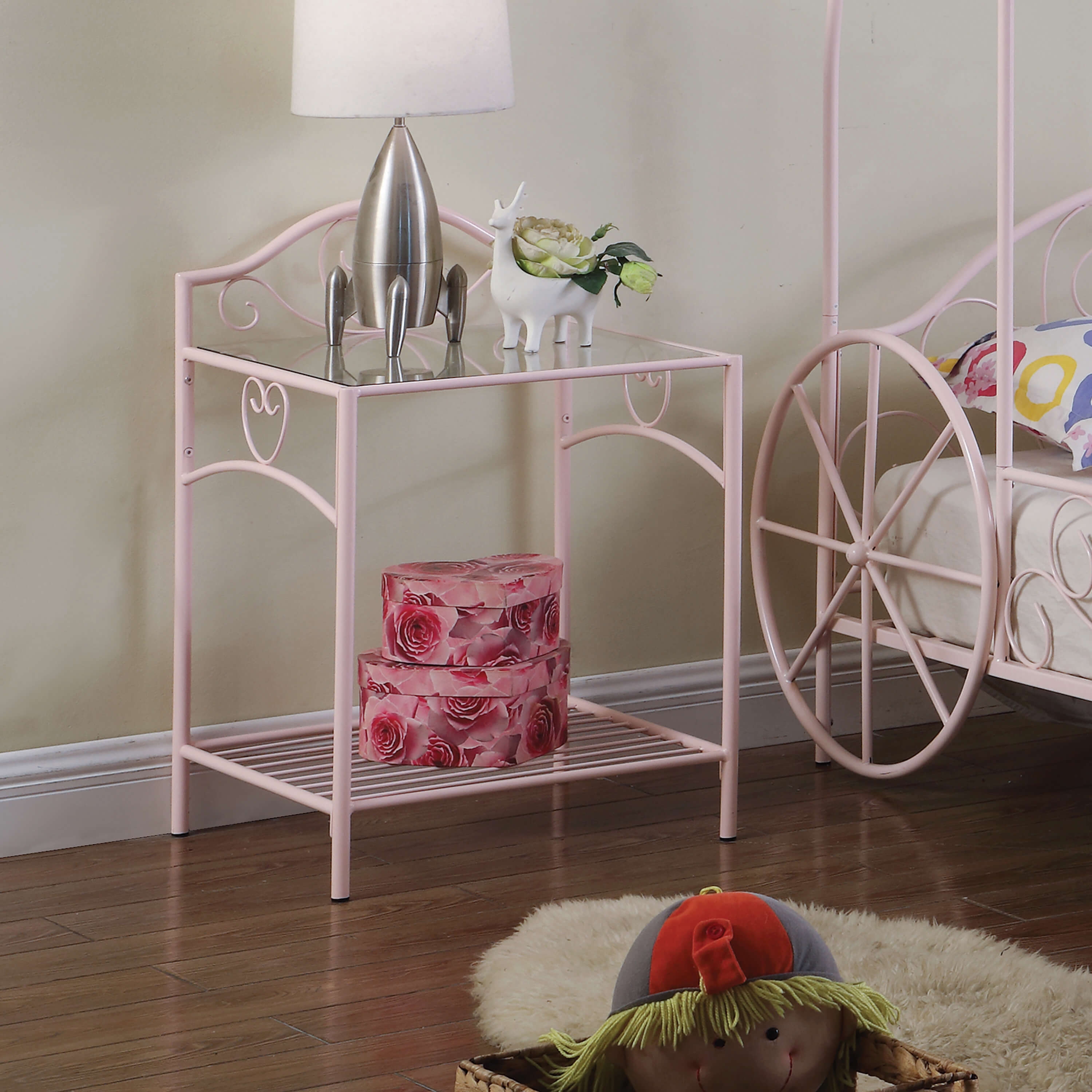 Massi Glass/Metal Nightstand w/Open Shelf