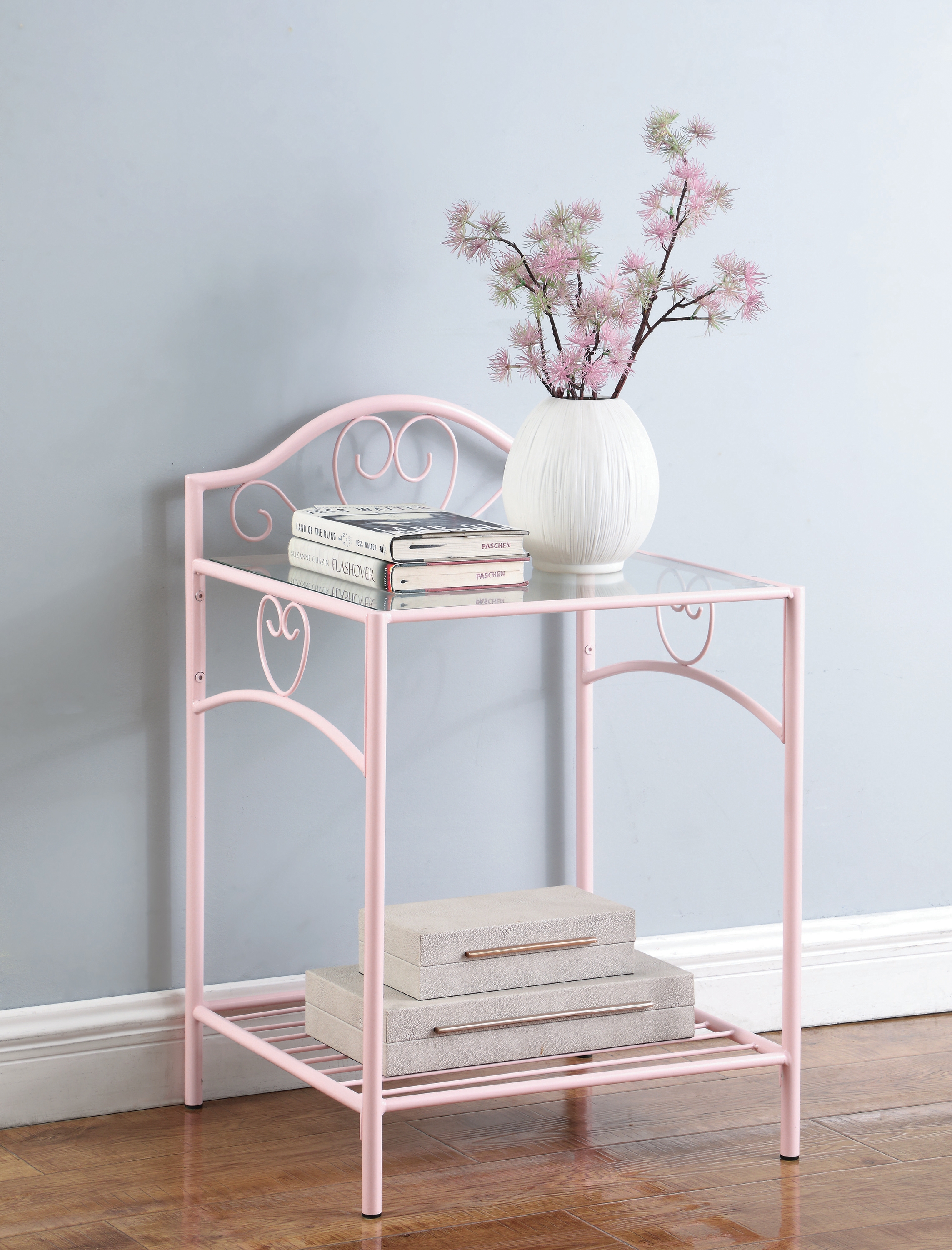 Massi Glass/Metal Nightstand w/Open Shelf
