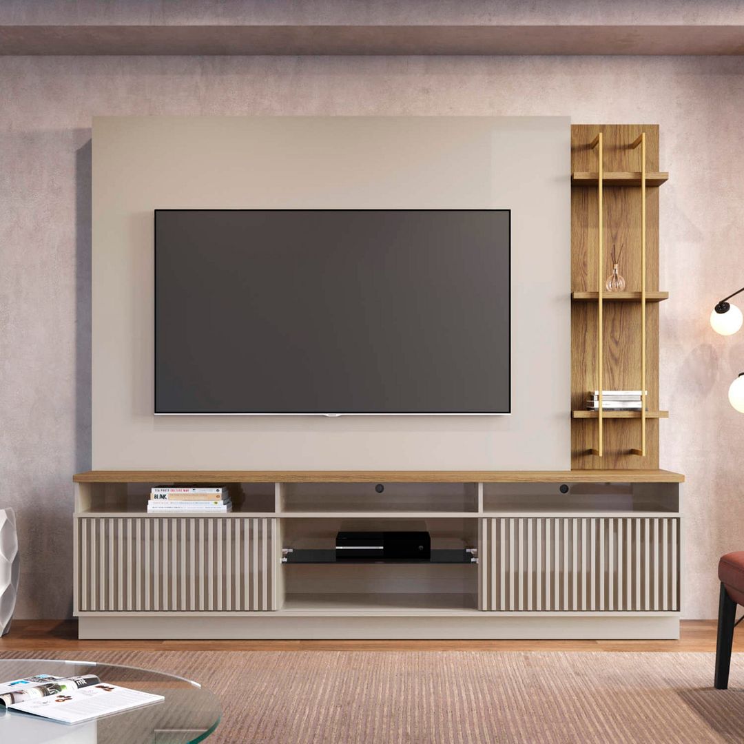 Pomander 71.5-inch Free Standing Entertainment Center w/Decor Shelves