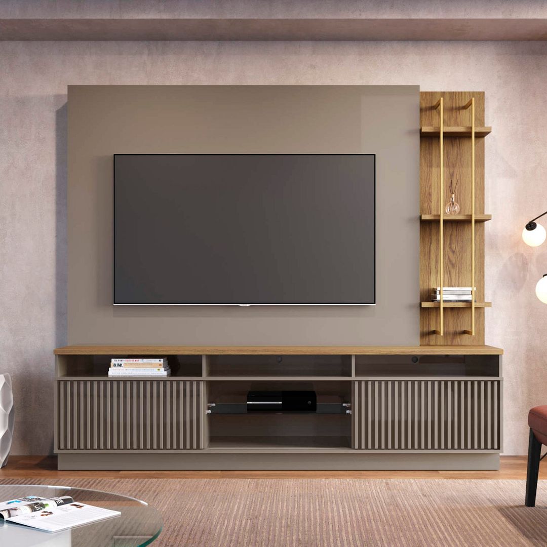 Pomander 85.27-inch Free Standing Entertainment Center w/Decor Shelves