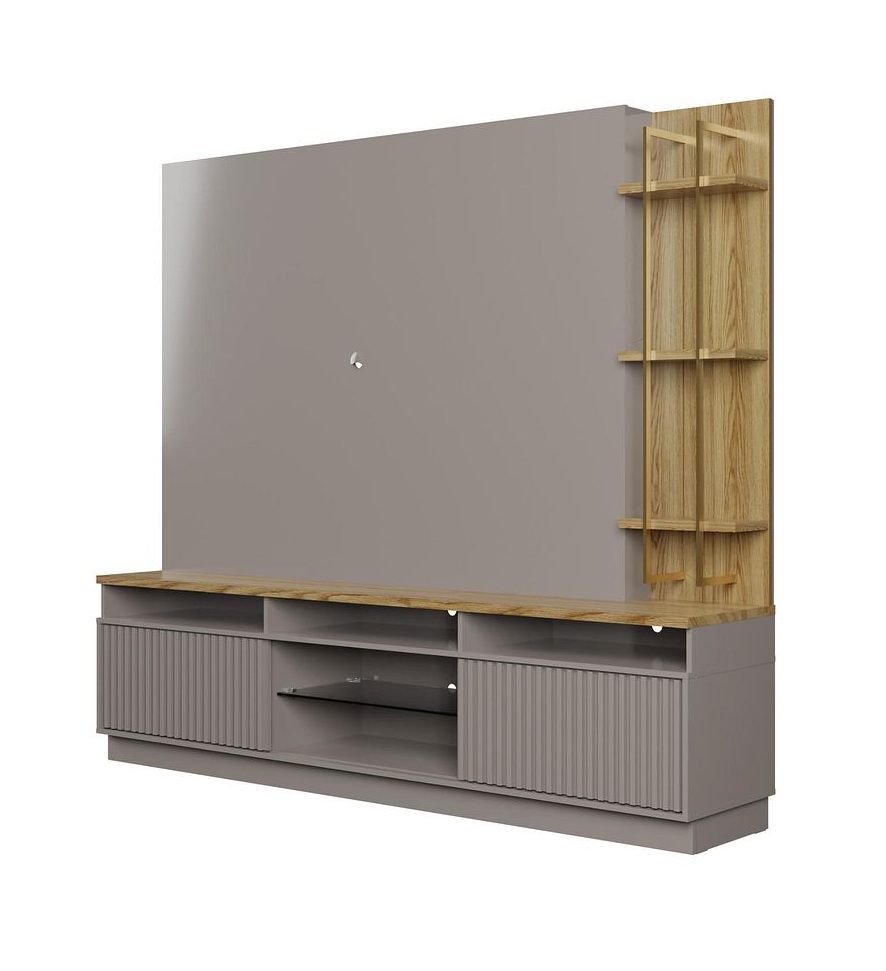 Pomander 85.27-inch Free Standing Entertainment Center w/Decor Shelves