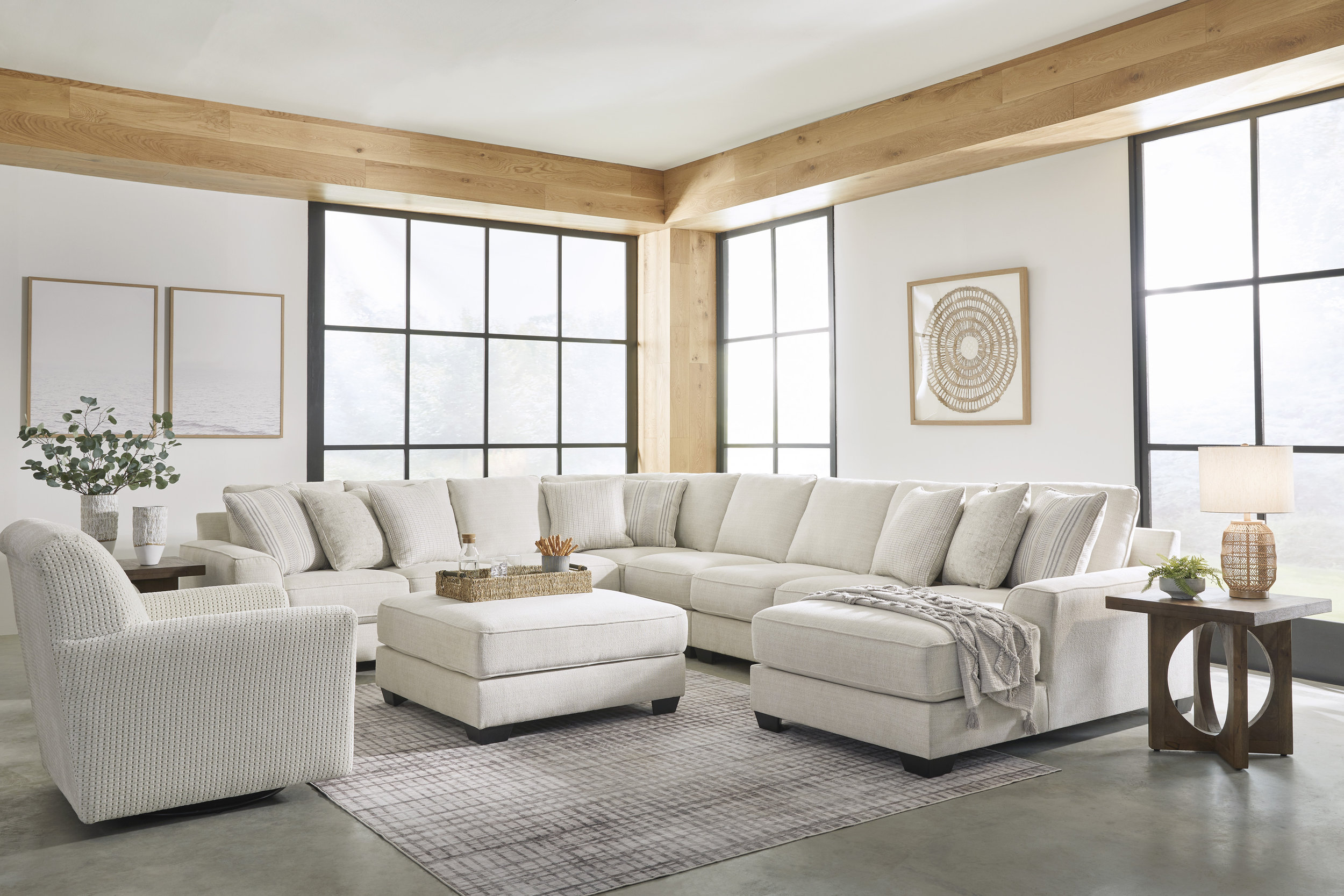 Lerenza 40" Square Oversized Accent Ottoman - Birch Cream Textured Polyester