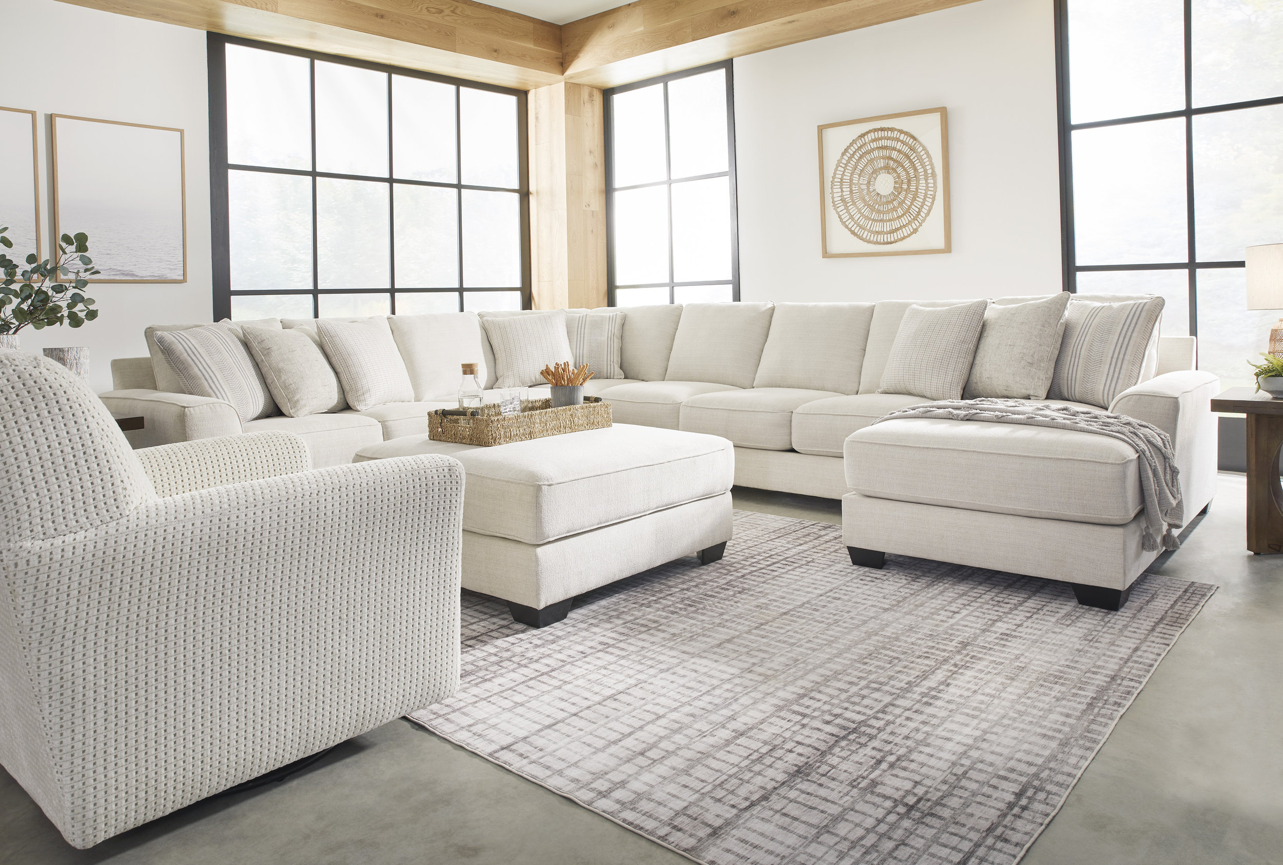 Lerenza 40" Square Oversized Accent Ottoman - Birch Cream Textured Polyester