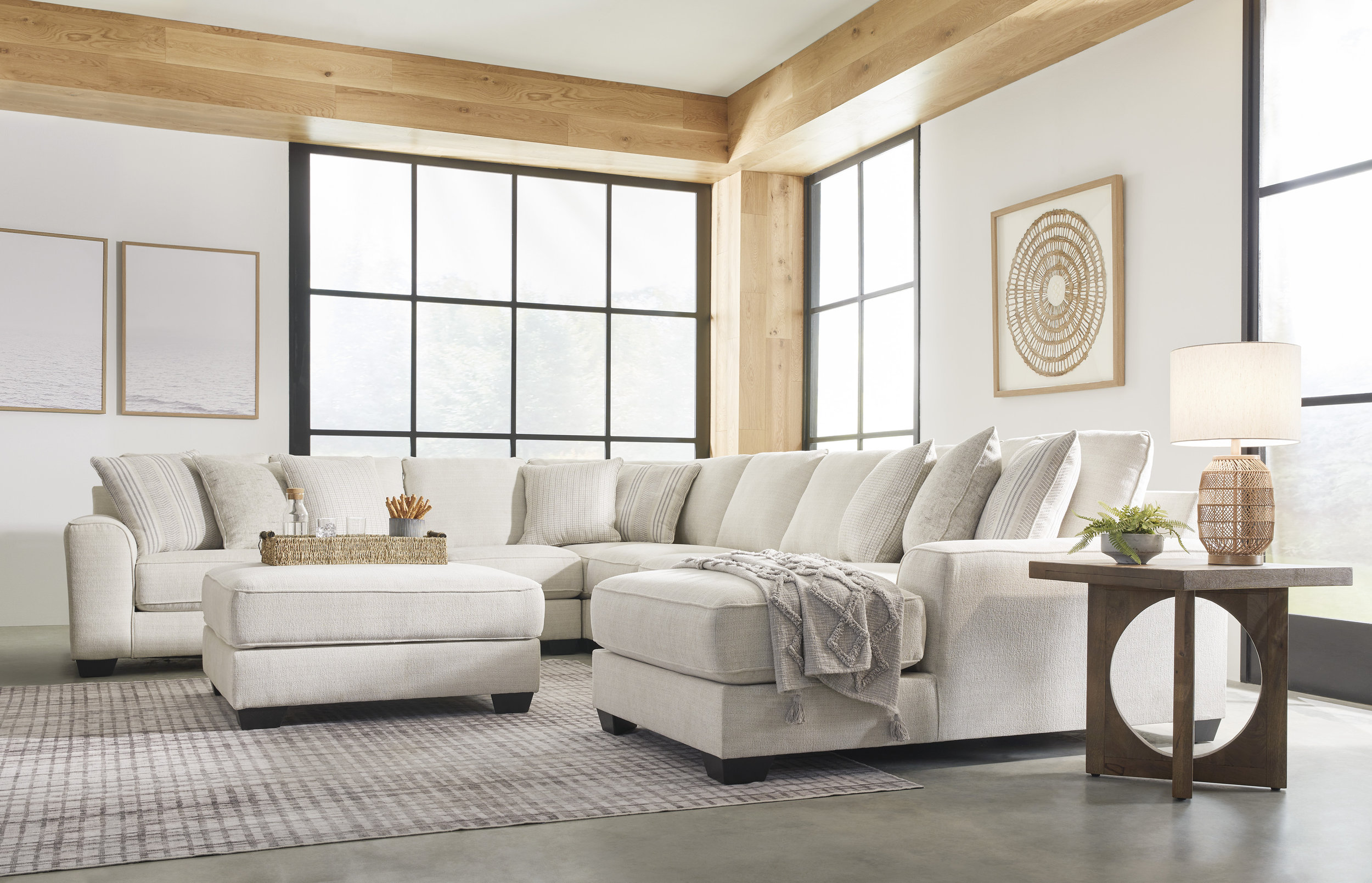 Lerenza 40" Square Oversized Accent Ottoman - Birch Cream Textured Polyester