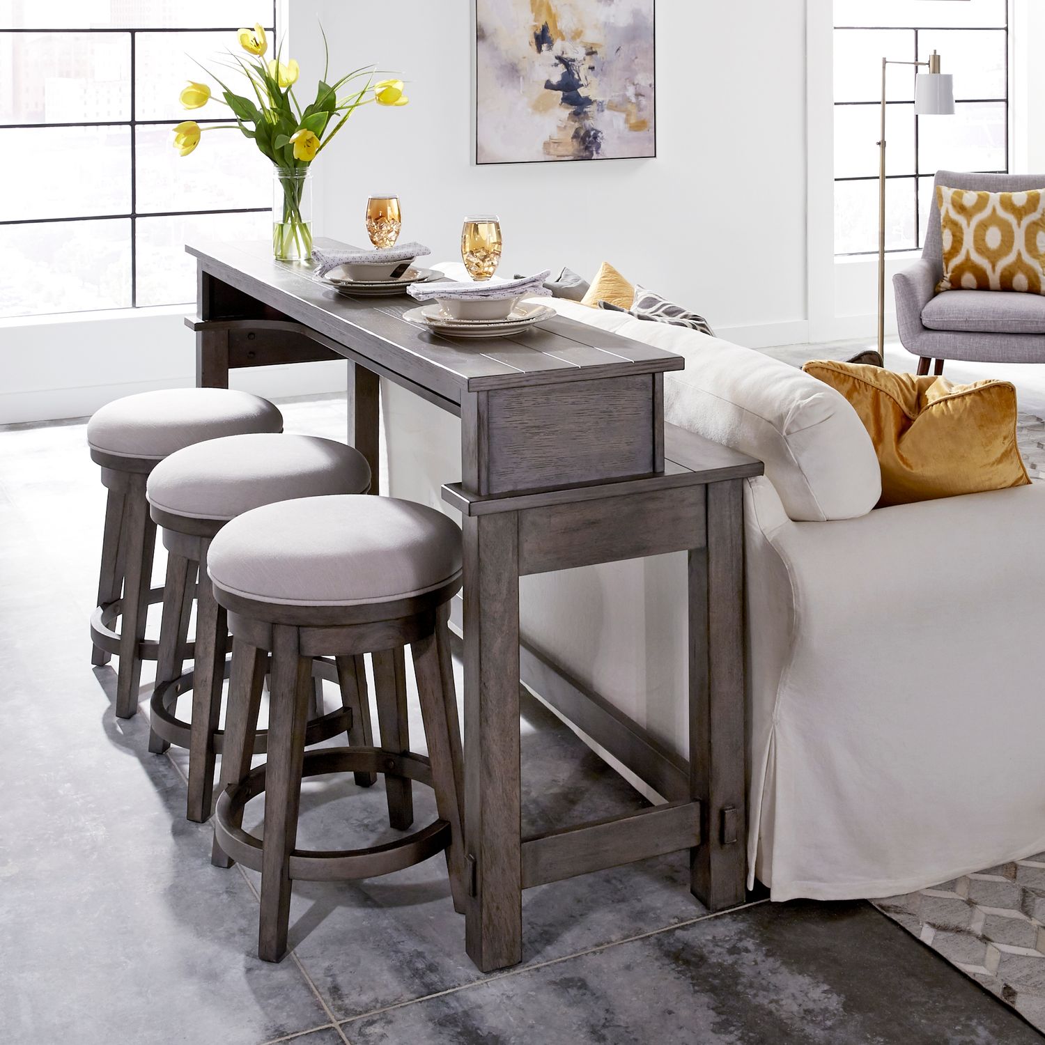 Modern Farmhouse Console Bar Table with USB & Power