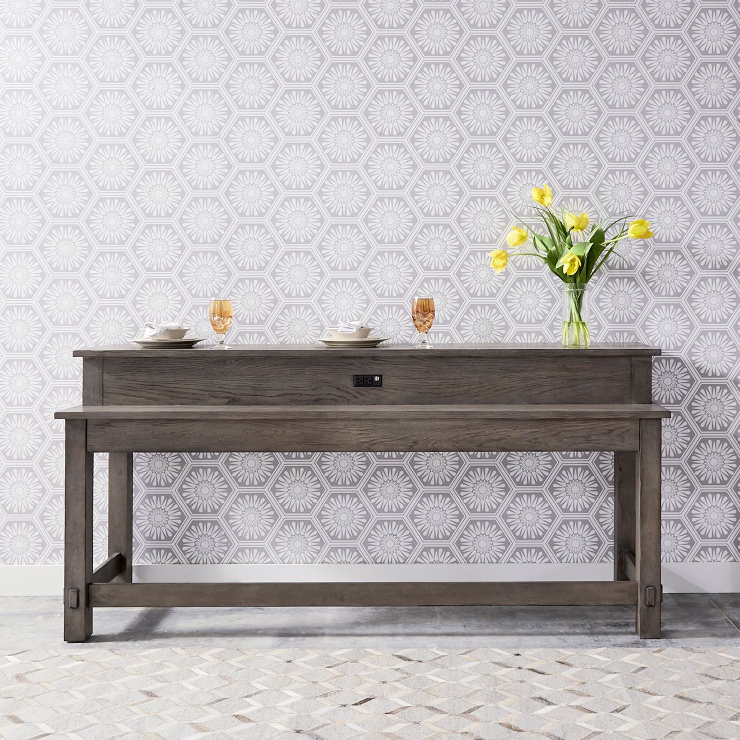 Modern Farmhouse Console Bar Table with USB & Power