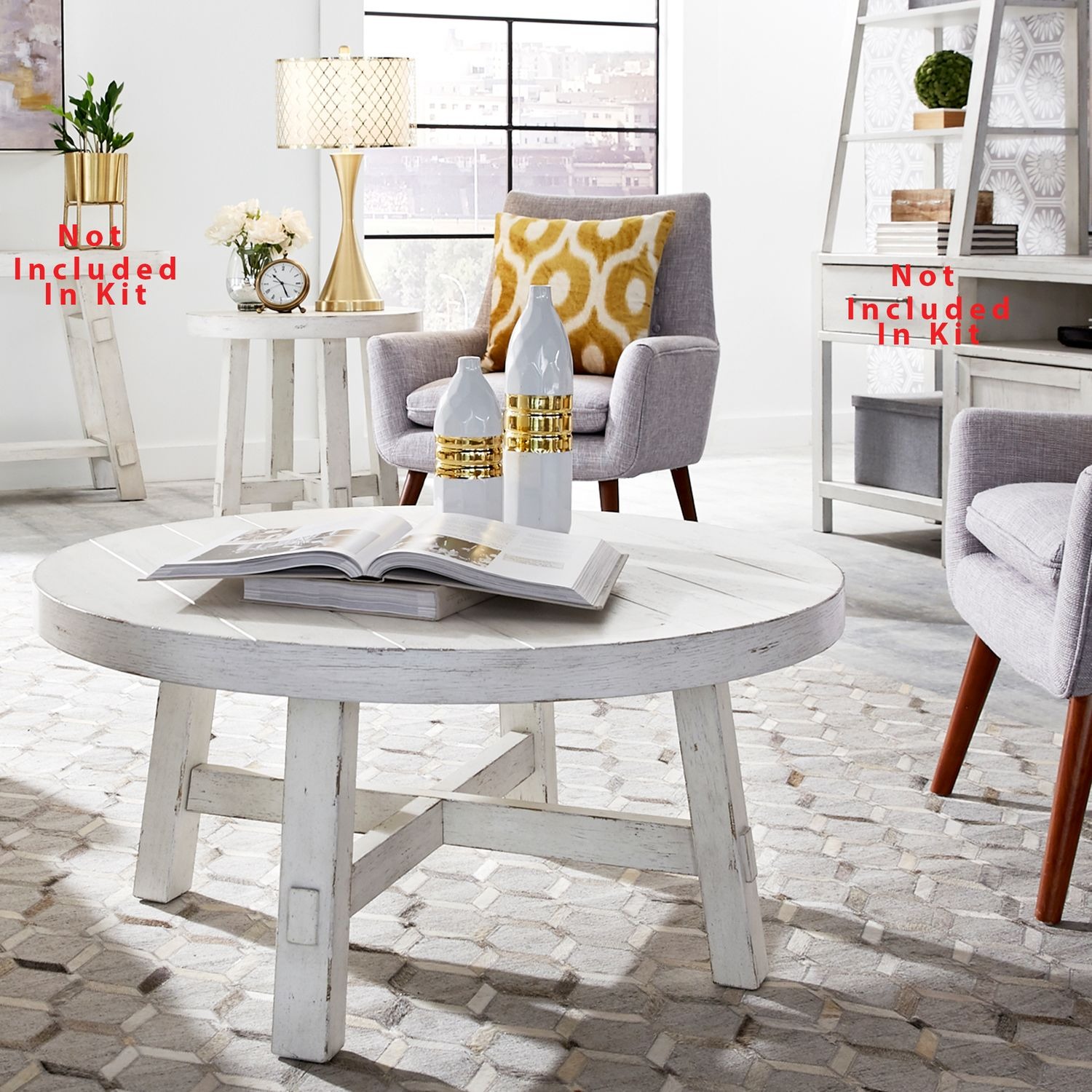 Modern Farmhouse Round Splay Leg Coffee Table Set