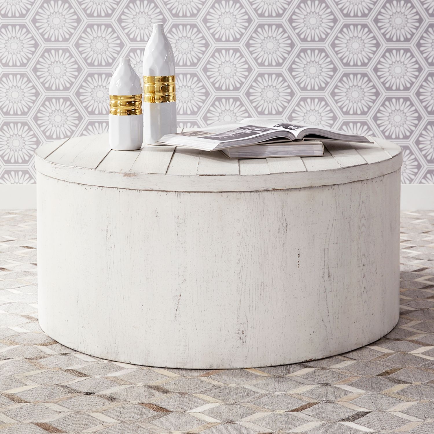 Modern Farmhouse Round Wood Drum Cocktail Table