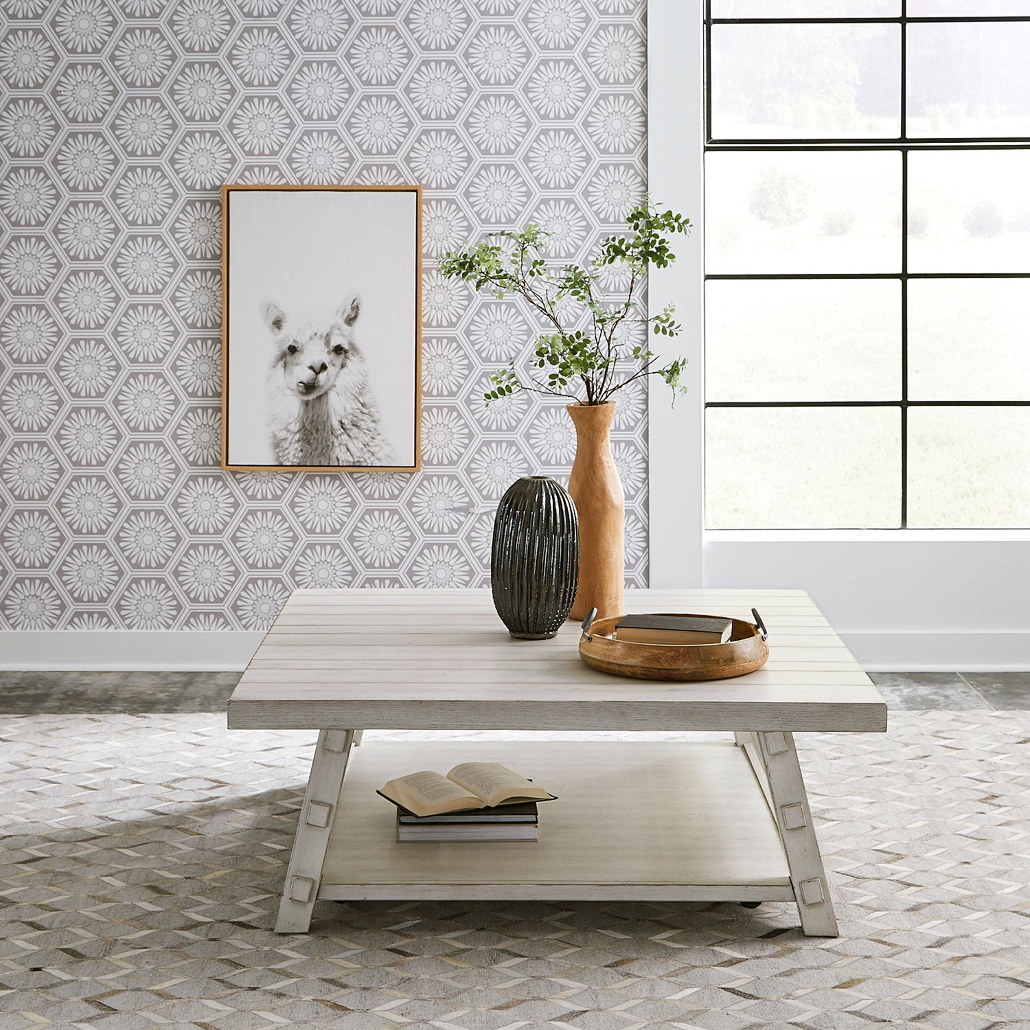 Modern Farmhouse Splay Leg Coffee Table Set | Distressed White