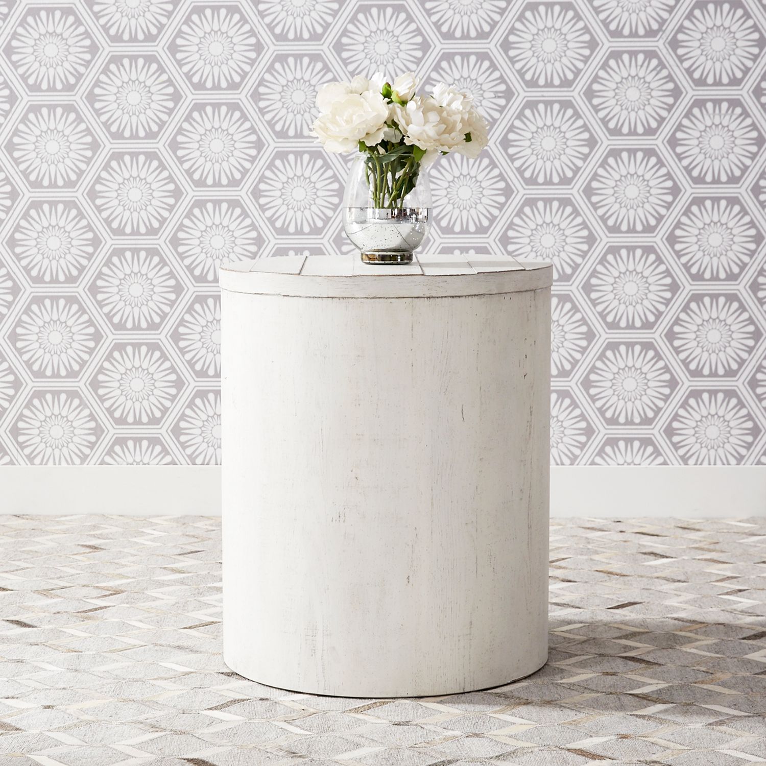 Modern Farmhouse Round Wood Drum End Table