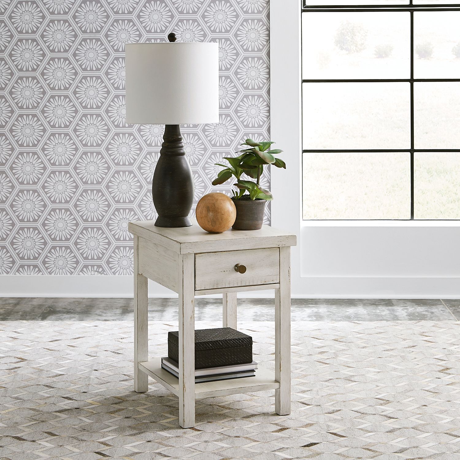 Modern Farmhouse Rectangular Wood Chair Side Table w/Drawer