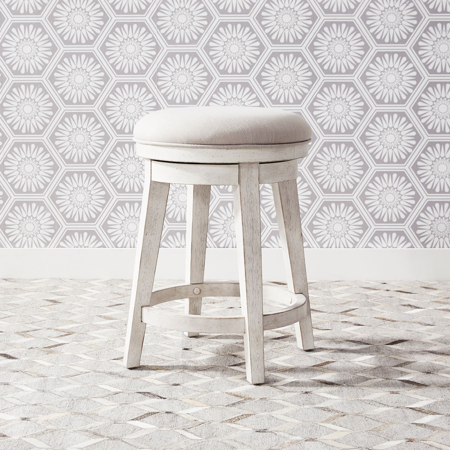 Modern Farmhouse Fabric/Wood Console Swivel Stool