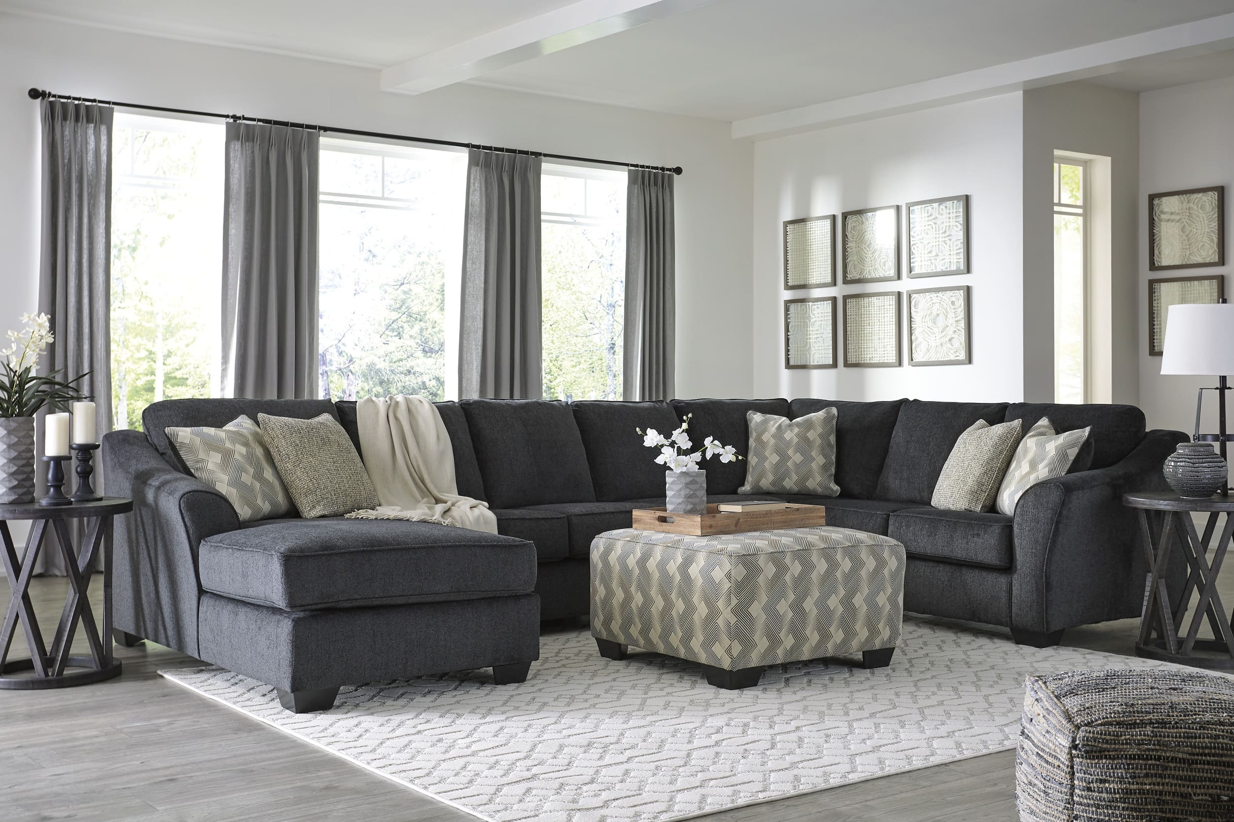 Ashley Sofa Chaise And Slate Oversized Ottoman