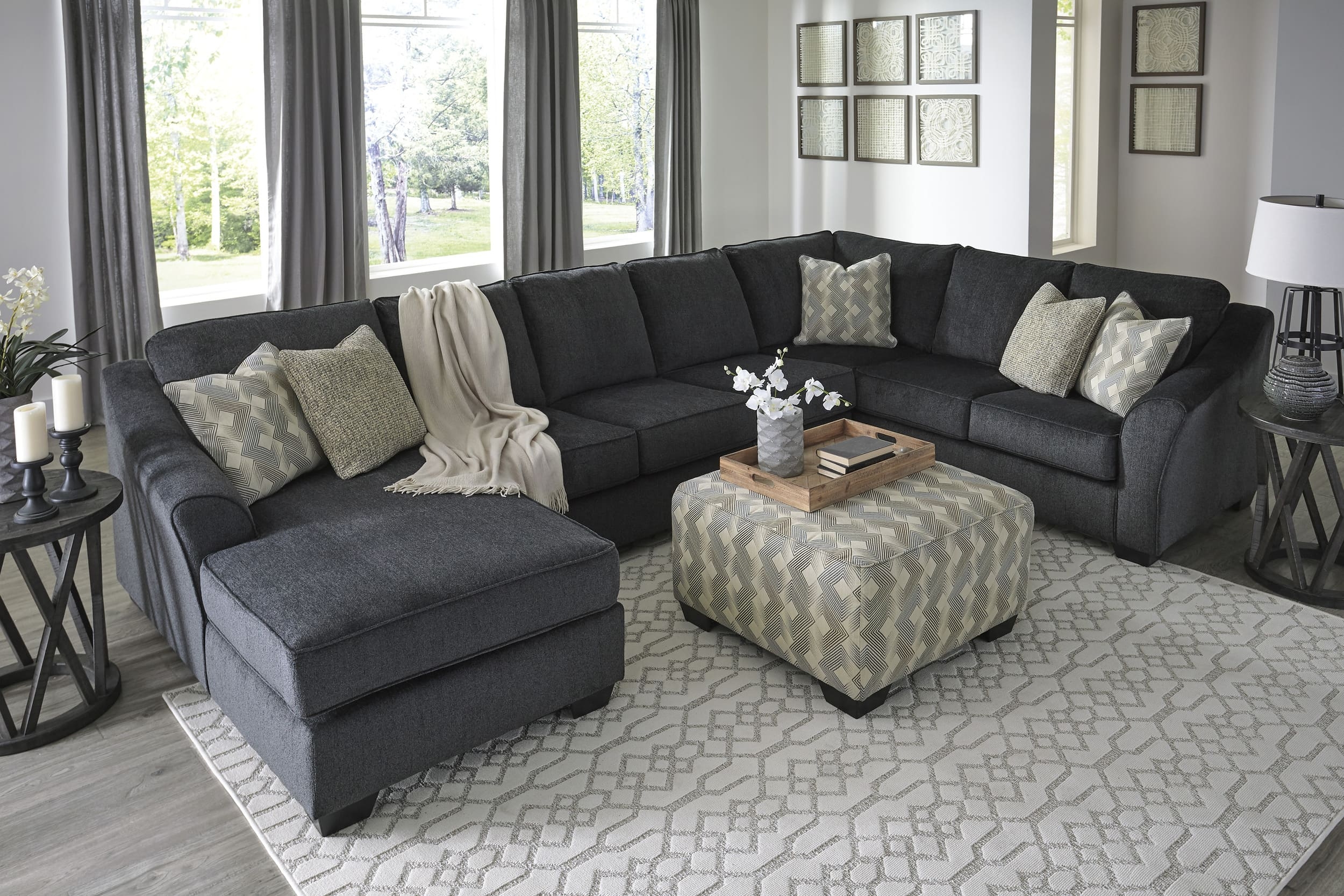 Sofa Chaise And Slate Oversized Ottoman