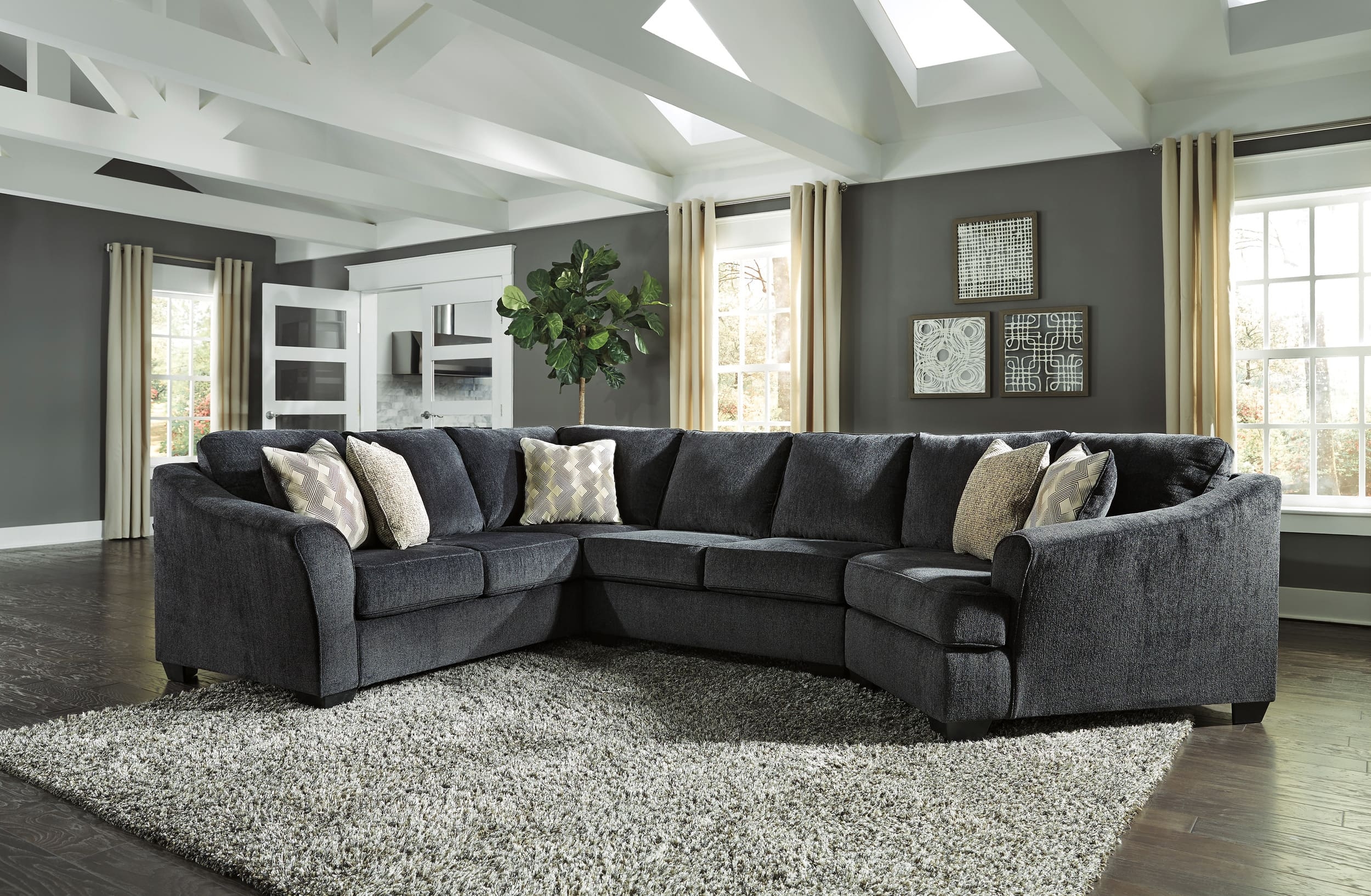 Eltmann 3-Piece Polyester Curved Sectional w/Right Arm Cuddler Facing