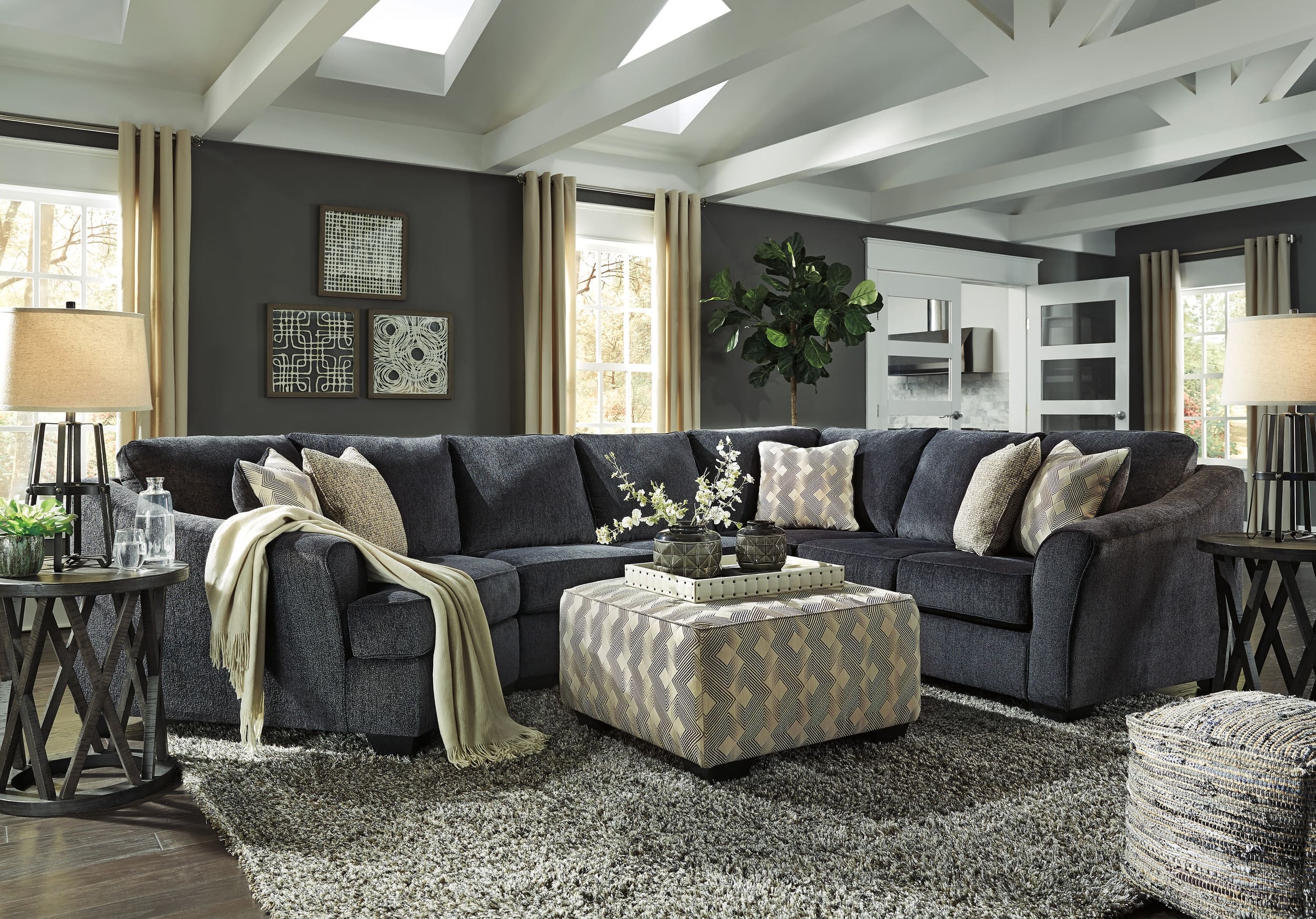 Eltmann 3-Piece Polyester Curved Sectional w/Left Arm Cuddler Facing