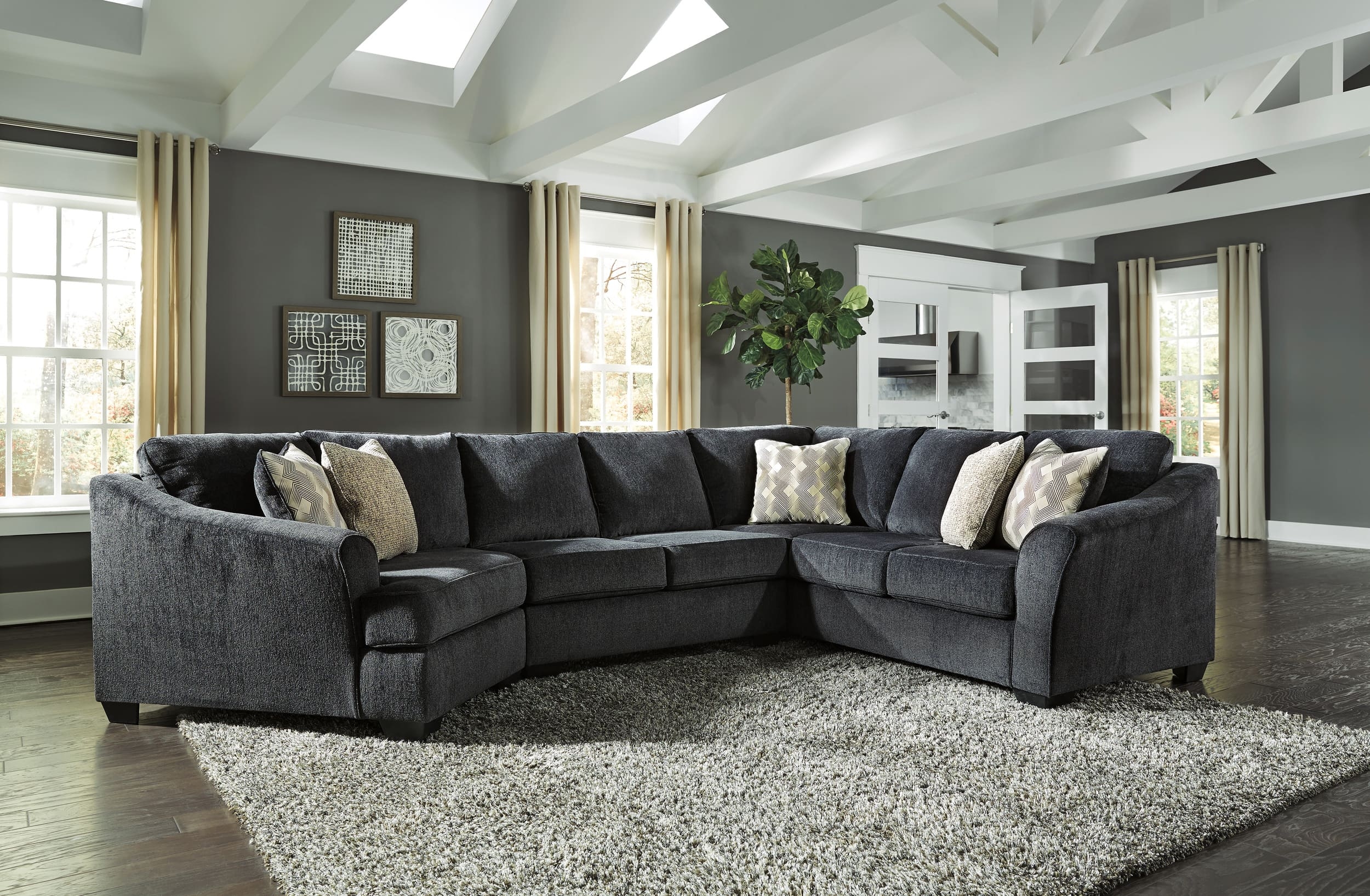 Eltmann 3-Piece Polyester Curved Sectional w/Left Arm Cuddler Facing