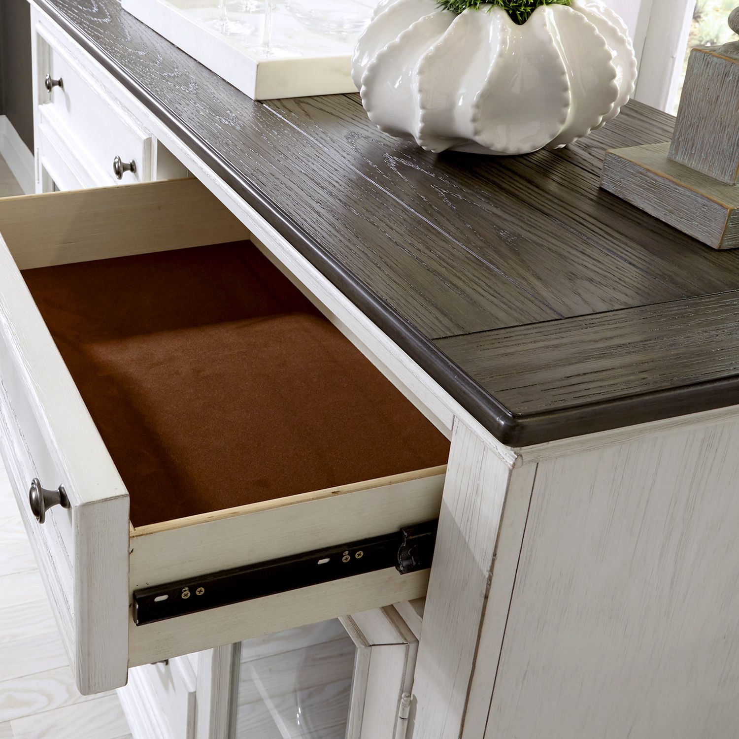 Allyson Park Wood/Glass Buffet w/Wine Storage & 2 Doors & 3 Drawers