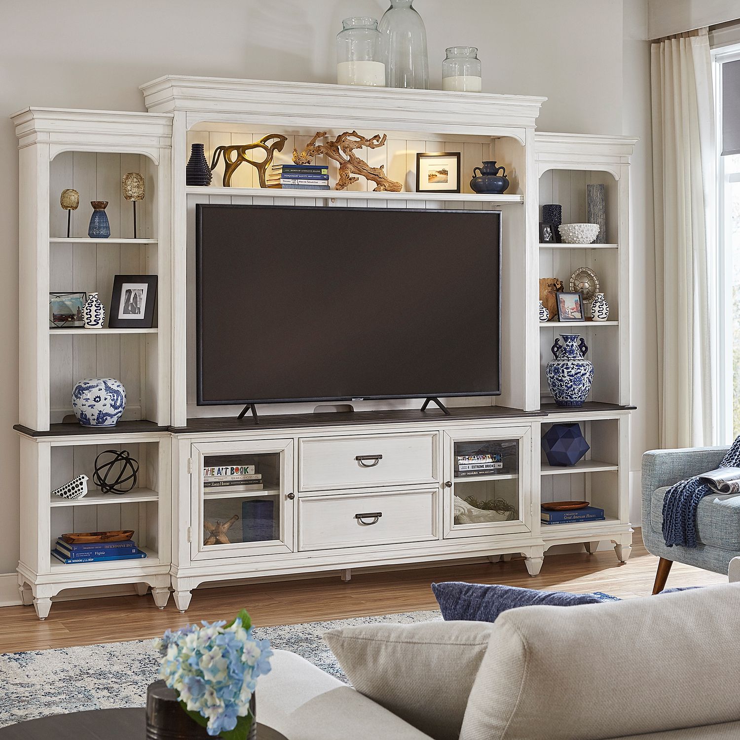 Allyson Park Wood Entertainment Center w/Piers 2 Doors & 2 Drawers