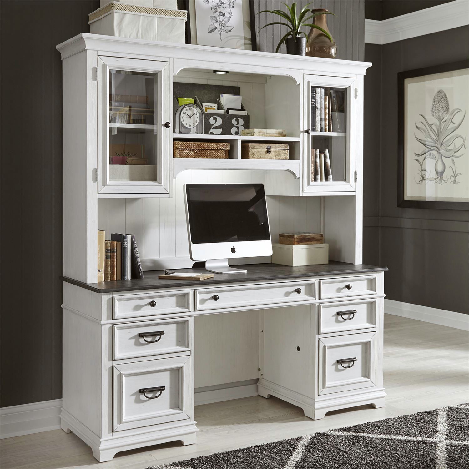 Allyson Park Wood Office Set | 7-Drawer Desk & Hutch