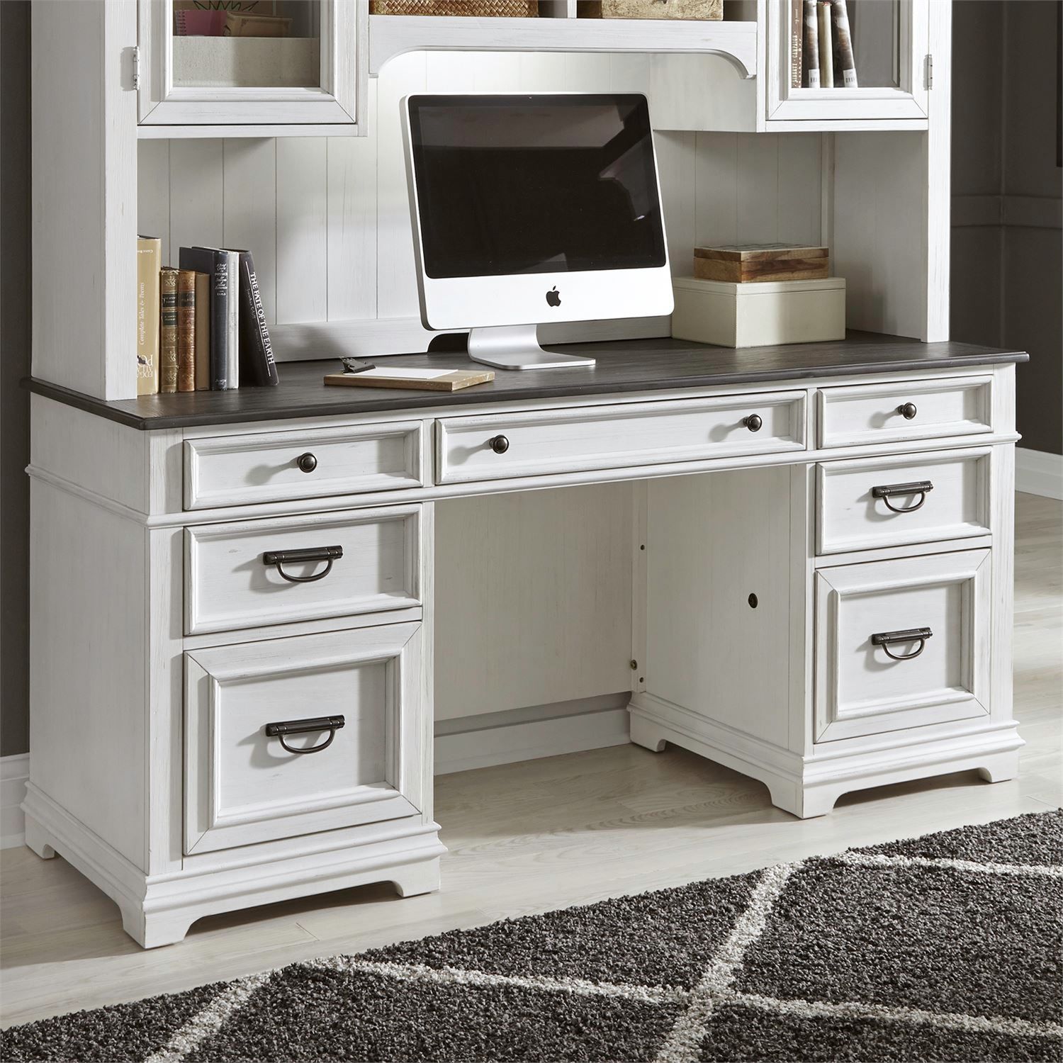 Allyson Park Wood Office Set | 7-Drawer Desk & Hutch