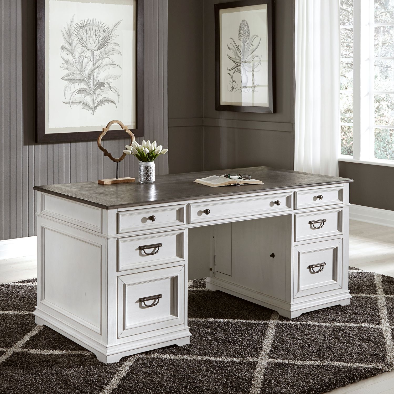 Allyson Park Wood Office Set | 7-Drawer Desk & Hutch