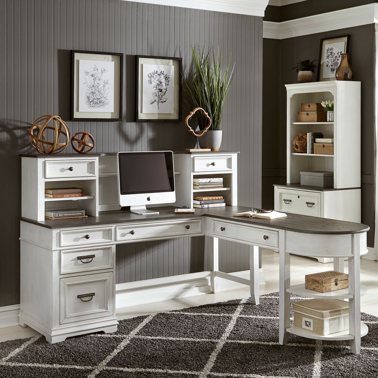 Allyson Park L Shaped Wood Desk Set w/7 Drawers